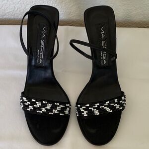 Via Spiga Women’s Black and White Beaded Heels S 6,5 -7 Made in Italy
